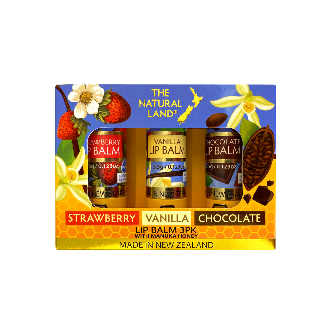 Manuka Honey Lip Balm 3 pack Strawberry,Chocolate, Vanilla 3.5g x3