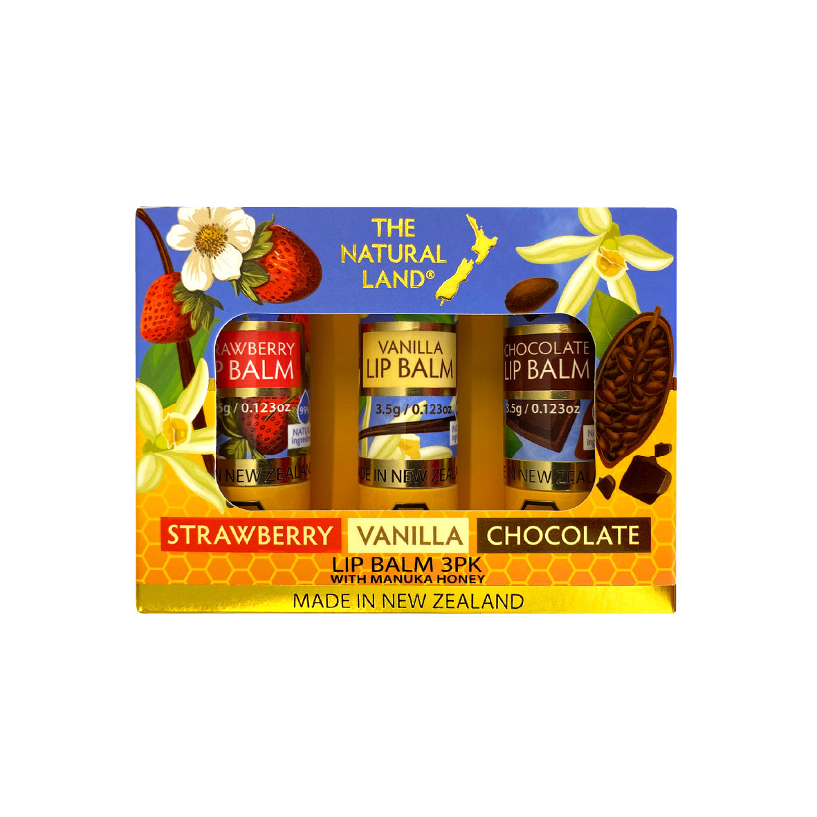 Manuka Honey Lip Balm 3 pack Strawberry,Chocolate, Vanilla 3.5g x3